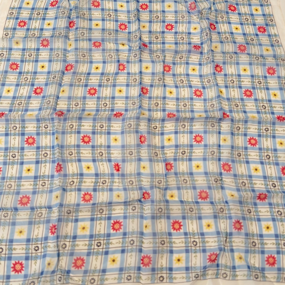 Cejon Accessories Blue Plaid Floral Silk Square Scarf Necktie Bandana Vintage - Picture 2 of 7